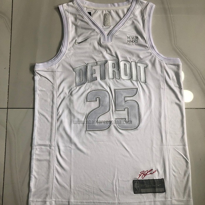 Camiseta Detroit Pistons Derrick Rose NO 25 MVP Blanco